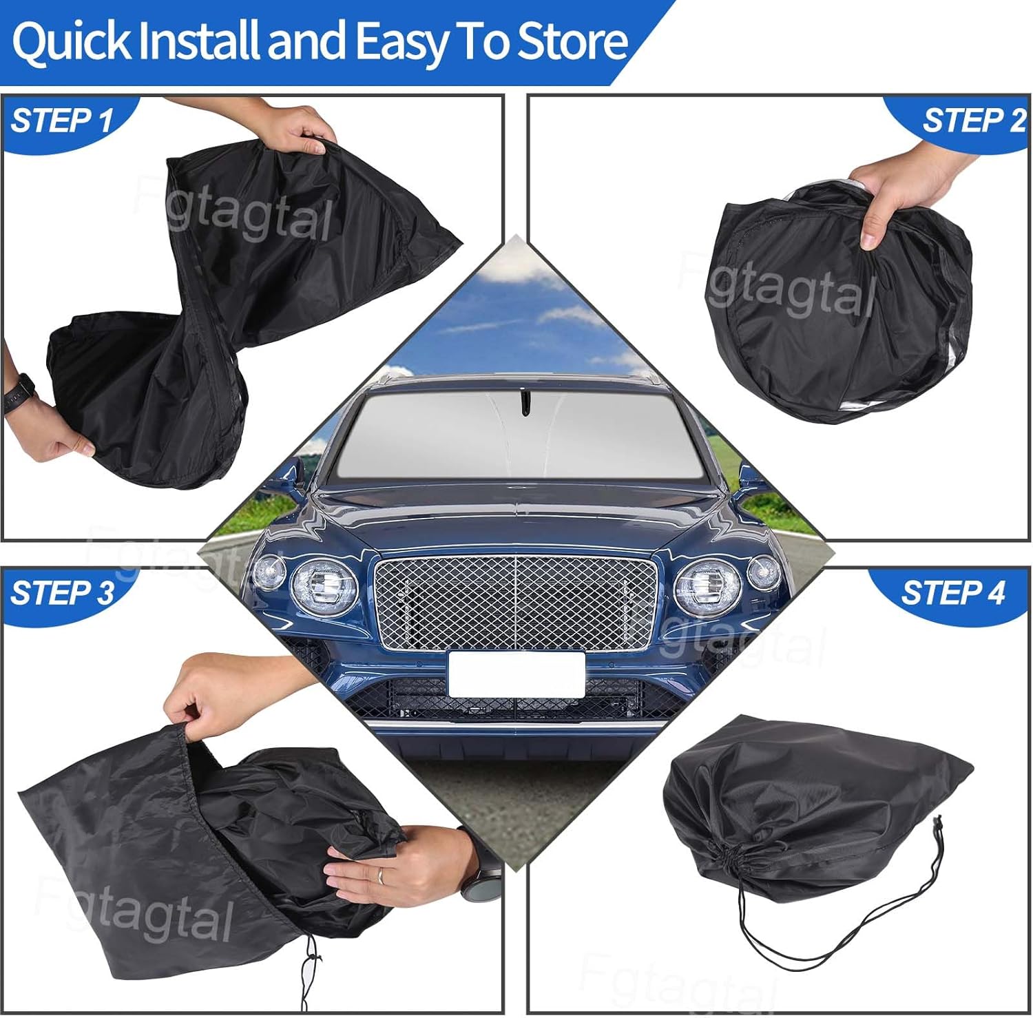 Windshield Sunshade Compatible with Bentley Bentayga, Folding Car Sun Shade for Front Window, Auto Sun Protection Visors Blocks UV Rays and Keeps Vehicle Cool