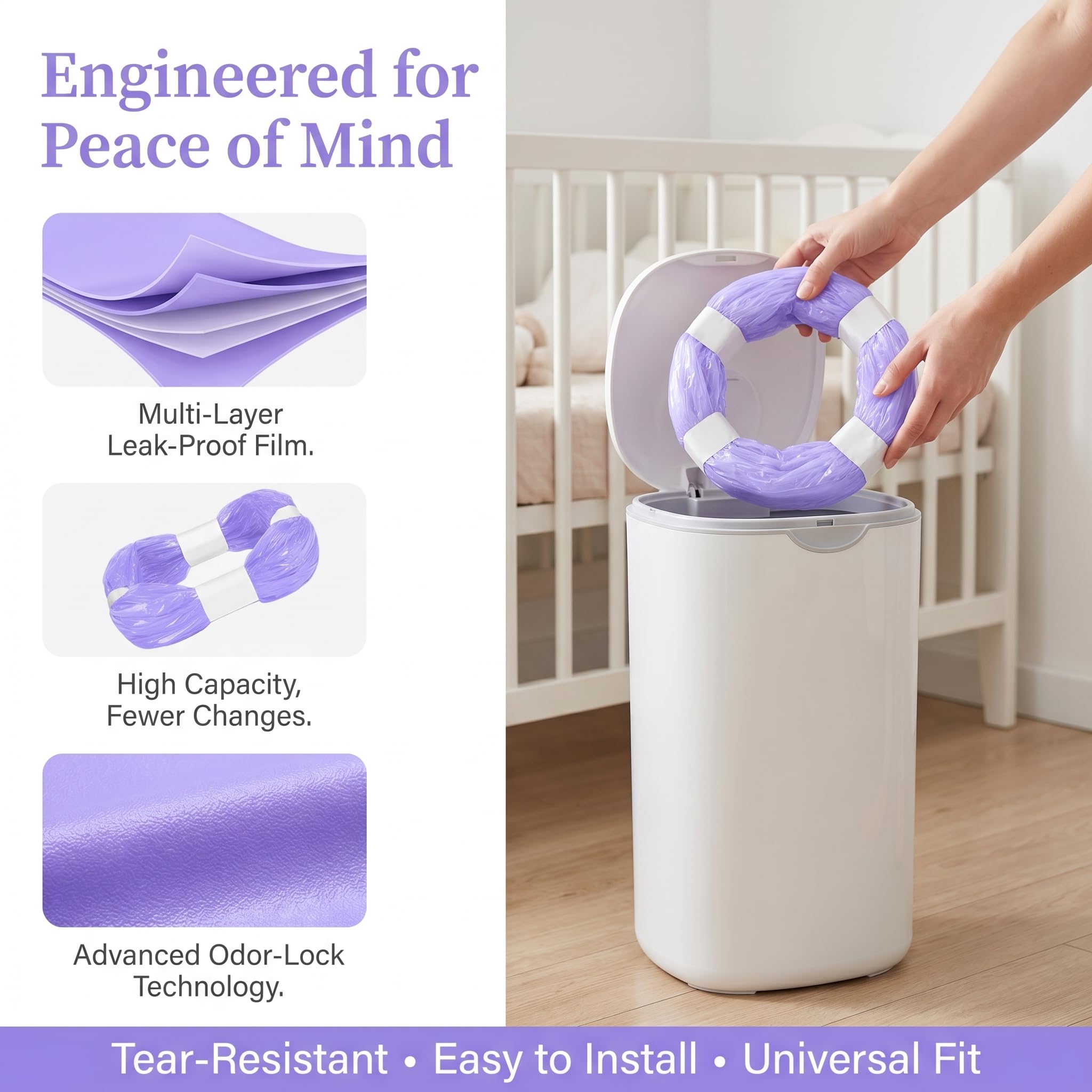 Recharge Poubelle à Couches Gran Capacité Antibactérien Anti-odeurs Compatible Tommee Tippee Genie Litter Locker