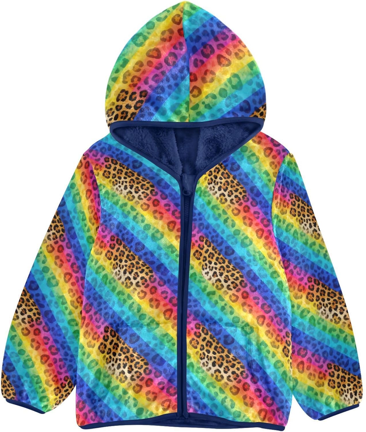 Rainbow Leopard Stripe Pattern Toddlers Jackets Winter Coat Children Navy Blue Fall Baby Boy Clothes