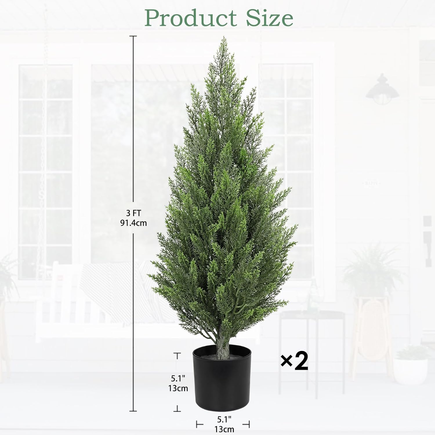 Briful 3FT Artificial Cedar Topiary Trees Set of 2 – Realistic Faux Cedar Pines in Pots, UV Resistant Outdoor Porch & Entryway Plants, All-Season Evergreen Decor for Patio, Farmhouse & Holiday