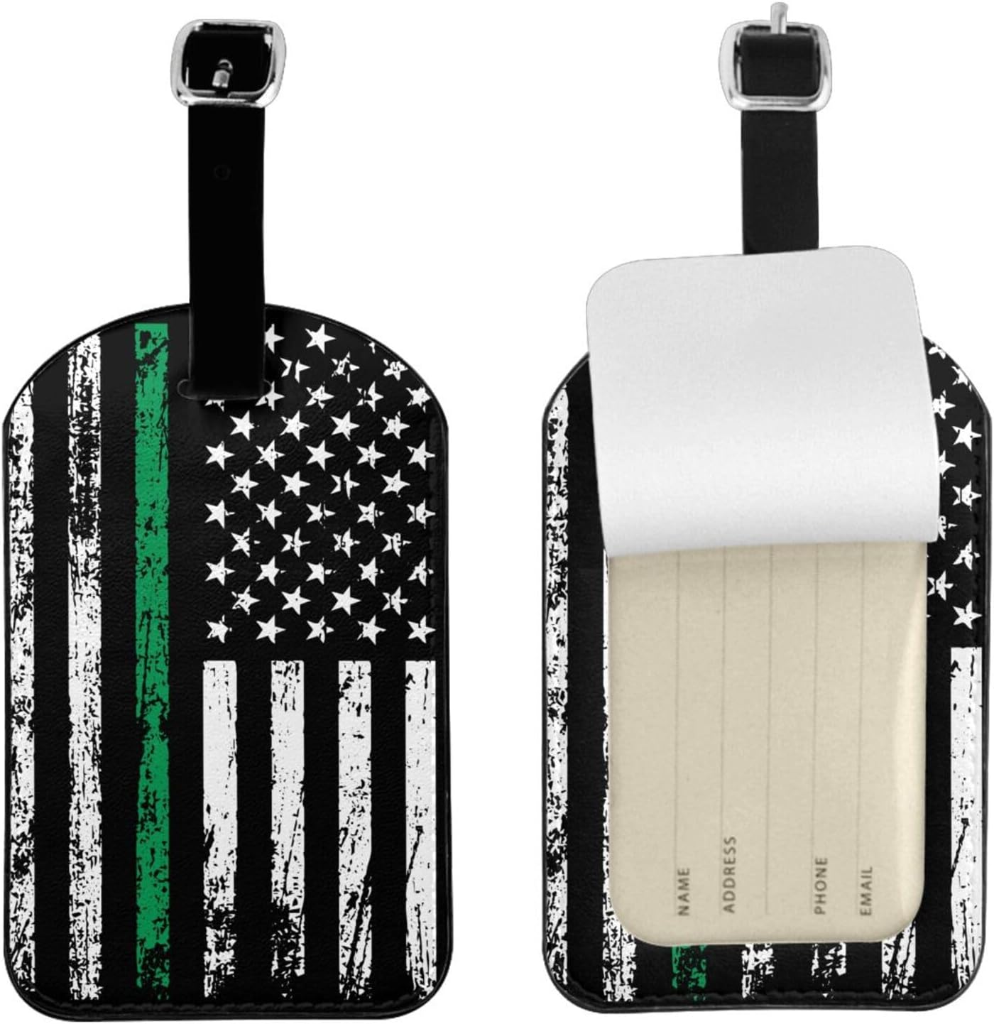 Thin Green Line Bundle with USA Flag Luggage Tags for Suitcases PU Leahter Luggage Tag with Privacy Cover ID Tags Men Women Cute Travel Bag Luggage Accessories image 2