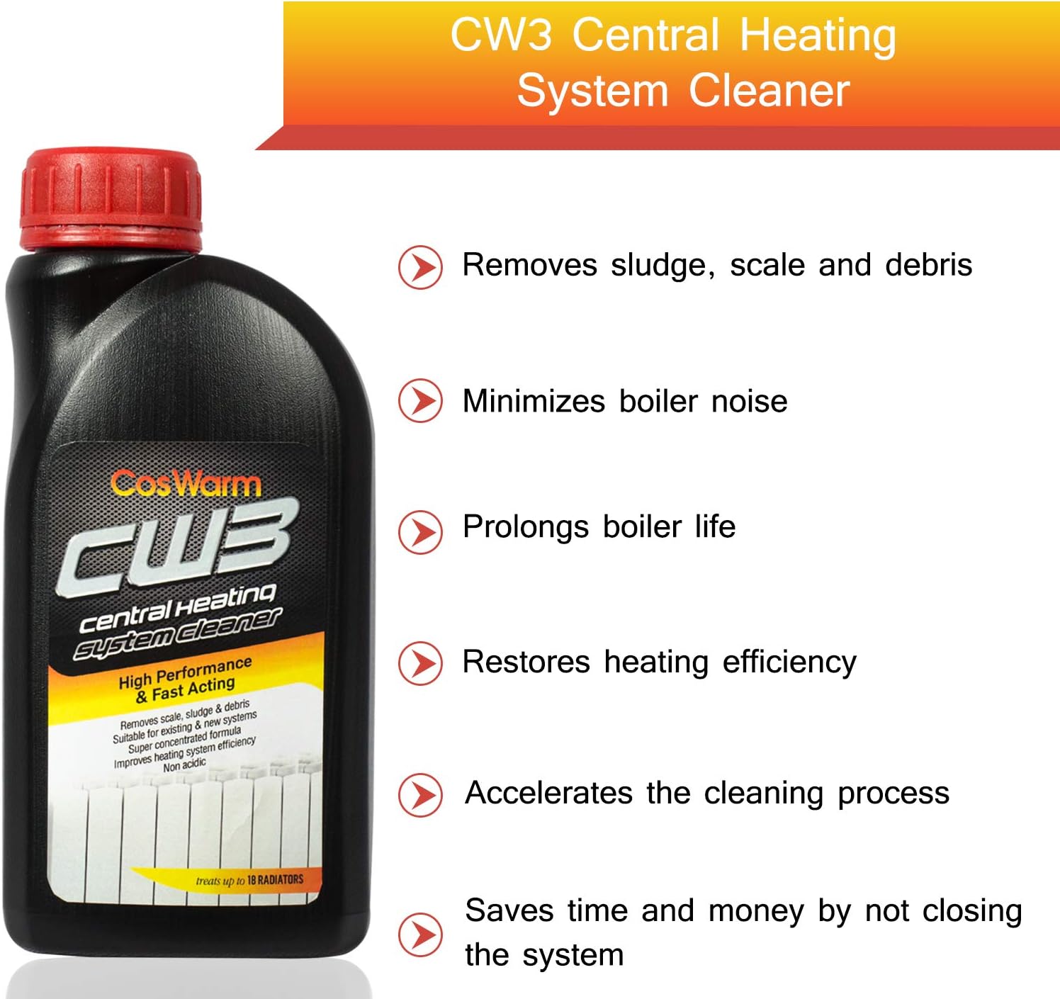 CW3 Central Heating System Cleaner | Treats Up To18 Radiators | Boiler, Radiator & Pipe System Cleaning & Descaling Solution | Cleans & Removes Rust, Debris, Scale, Sludge | Underfloor