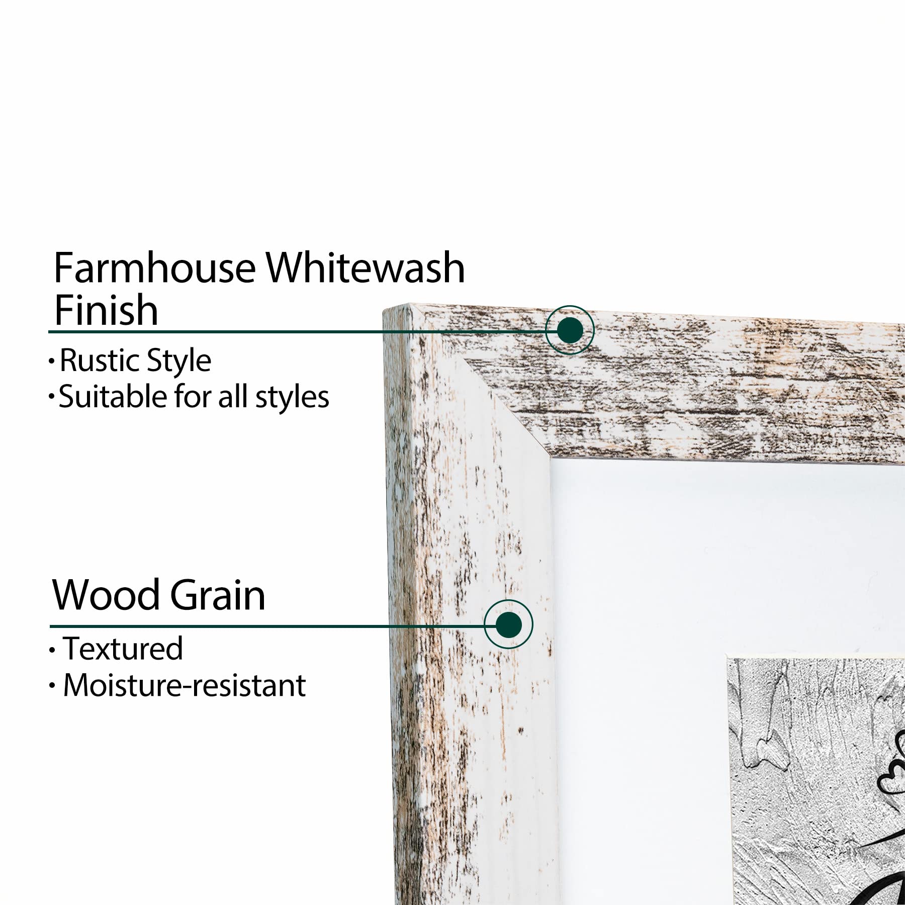 Califortree Rustic White 11x14 Picture Frame - Display Photos 8x10 with Mat or 11x14 Without Mat - HD Glass Inside, Horizontal and Vertical Display for Wall