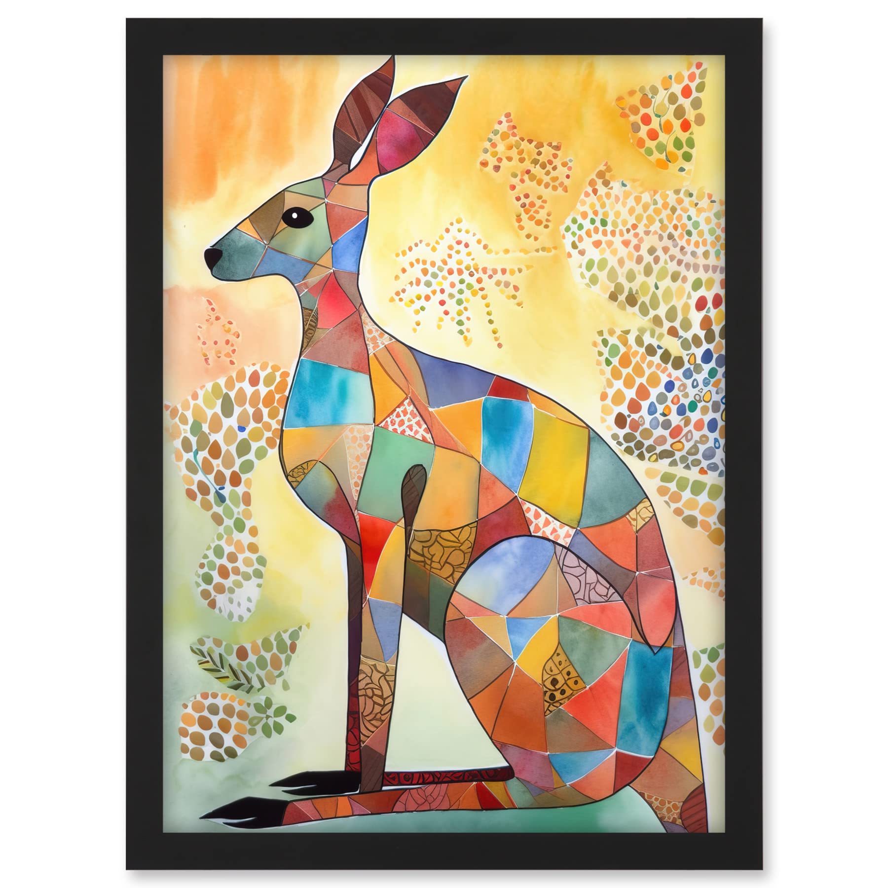 Artery8 Multicoloured Kangaroo Folk Art Watercolour Painting Artwork Framed A3 Wall Art Print