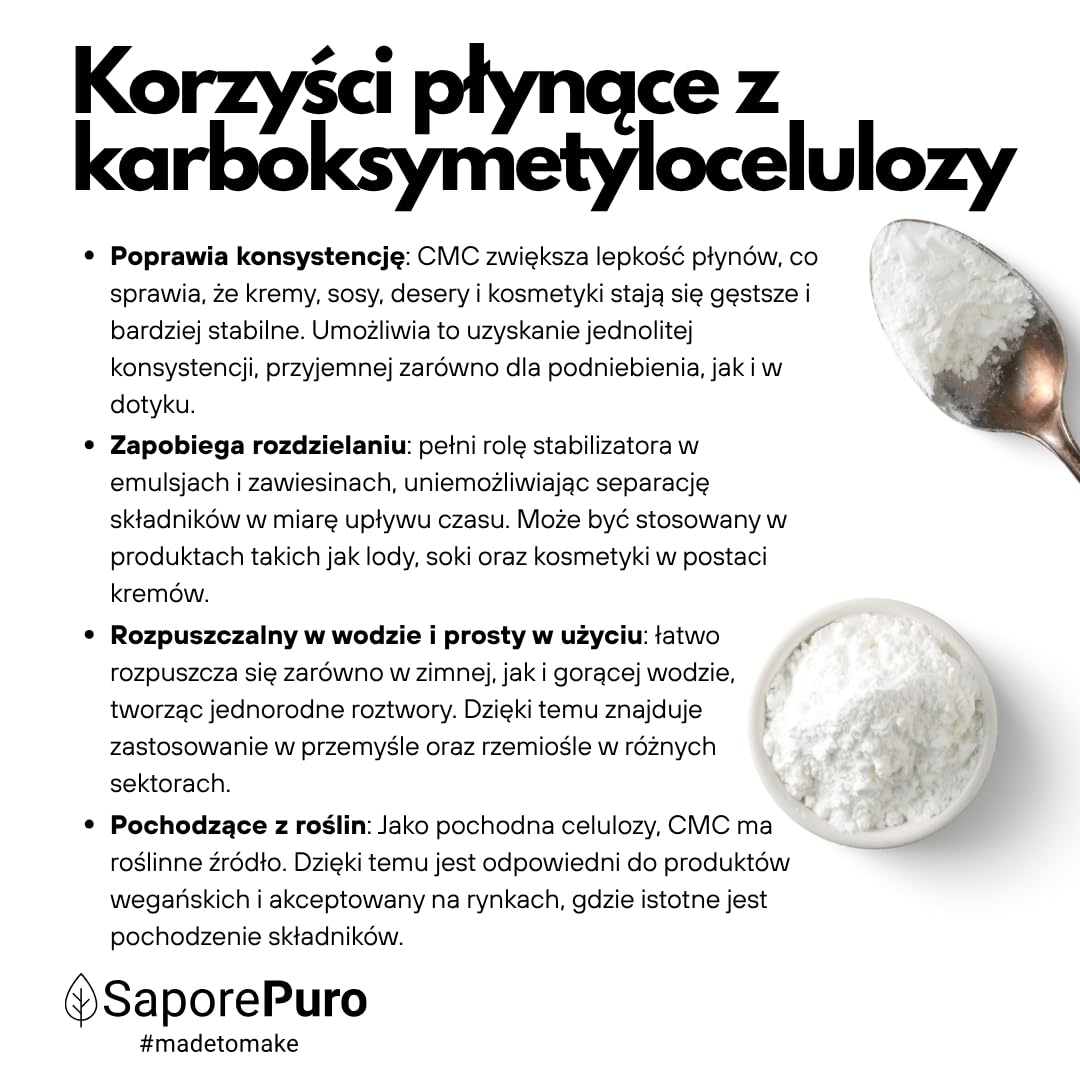 Saporepuro Cmc proszek 50 gr - karboksymetyloceluloza - idealny do lodów, żeli, dekoracji i past - Doskonały środek żelujący i stabilizujący