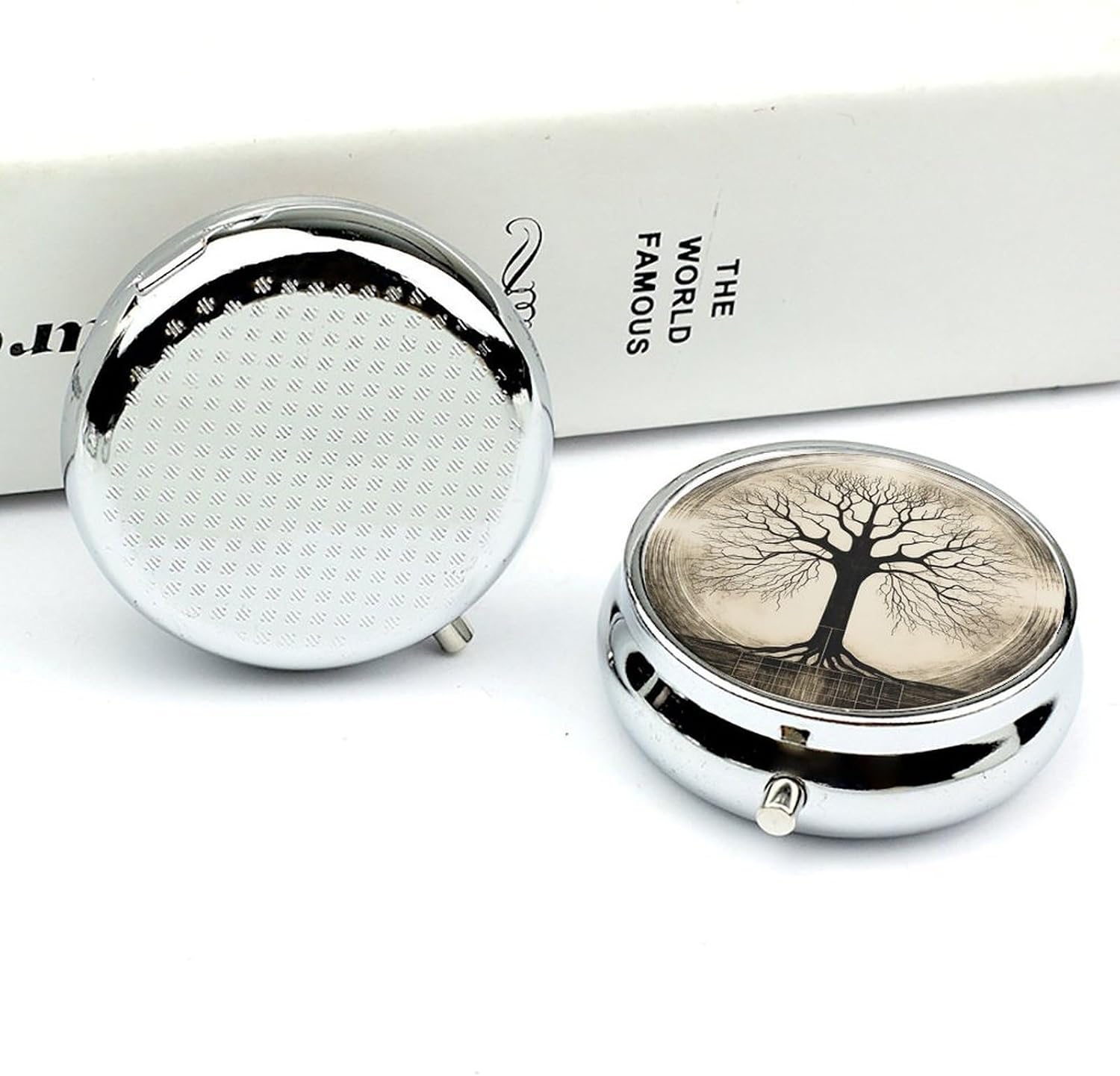Round Silver Pill Box Small Pill Case for Purse and Pocket 3 Compartment image 5