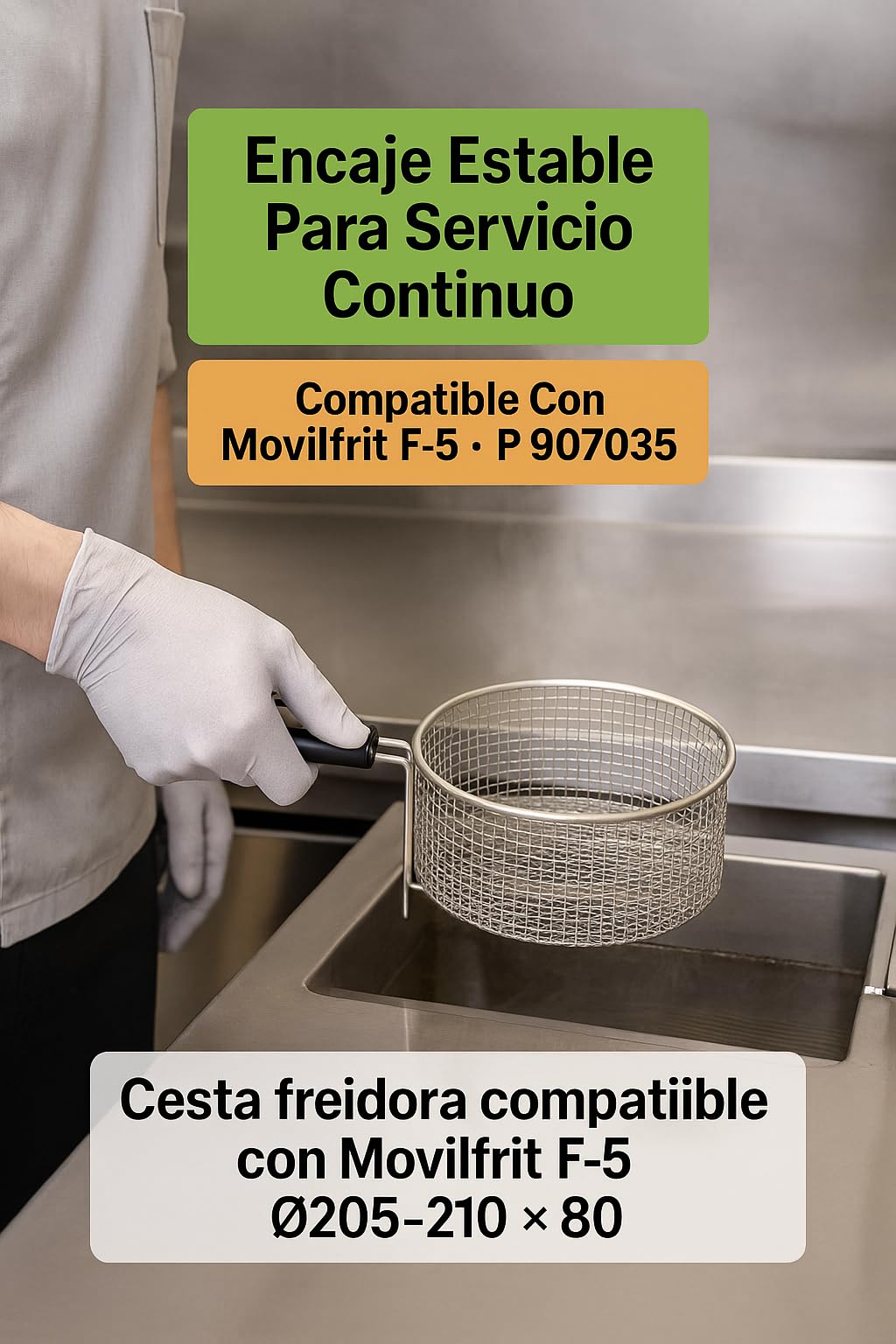 CubetasGastronorm Cesta Derecha Freidora Compatible Movilfrit F-5 Acero Inoxidable Ø205x80 mm Profesional Hostelería Mango Aislante Estructura Reforzada Código P 907035