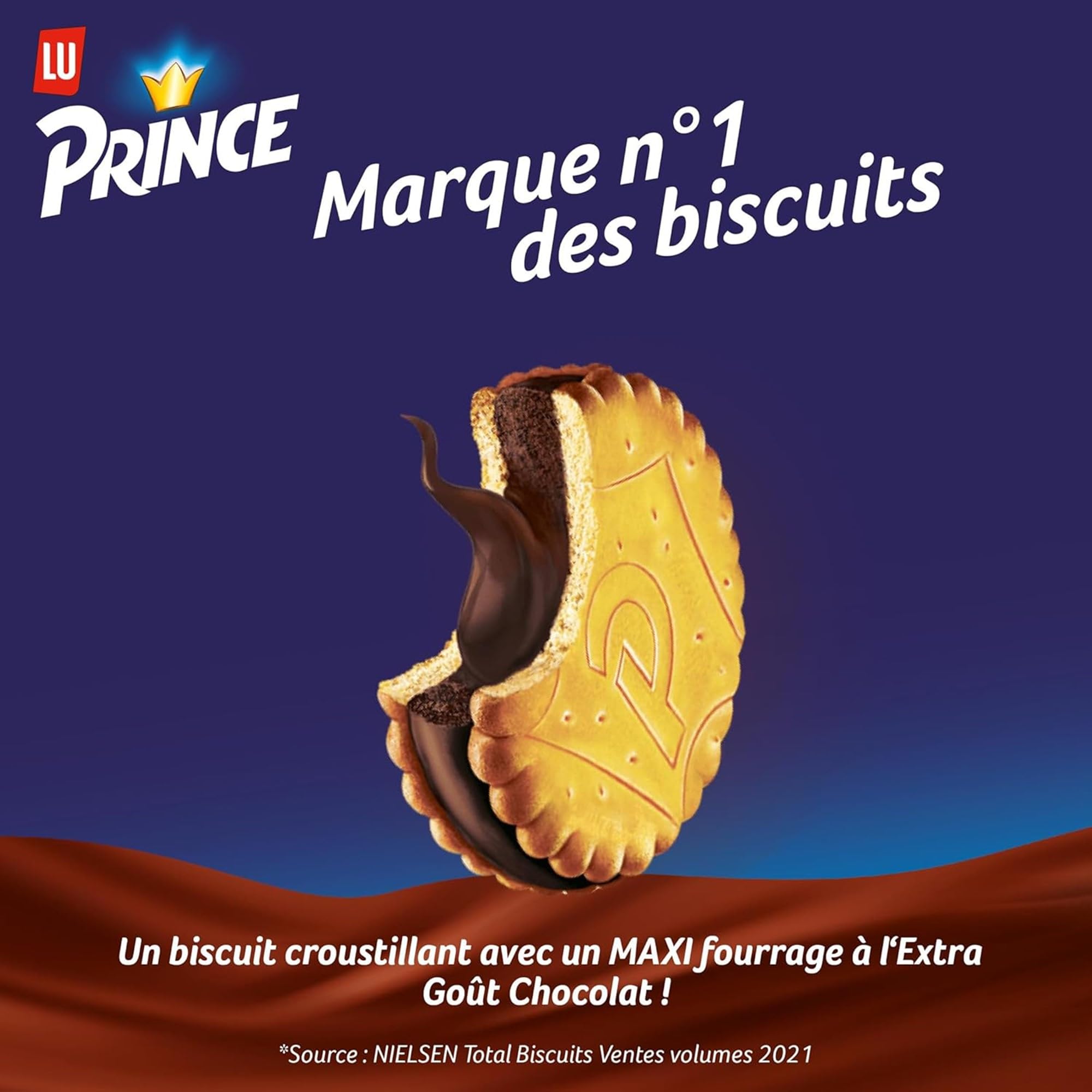 LU - Prince Maxi Gourmand - Biscuits Fourrés Goût Chocolat - Idéal Goûter, Petit Déjeuner, Snack - Lot de 12 Paquets de 250 g