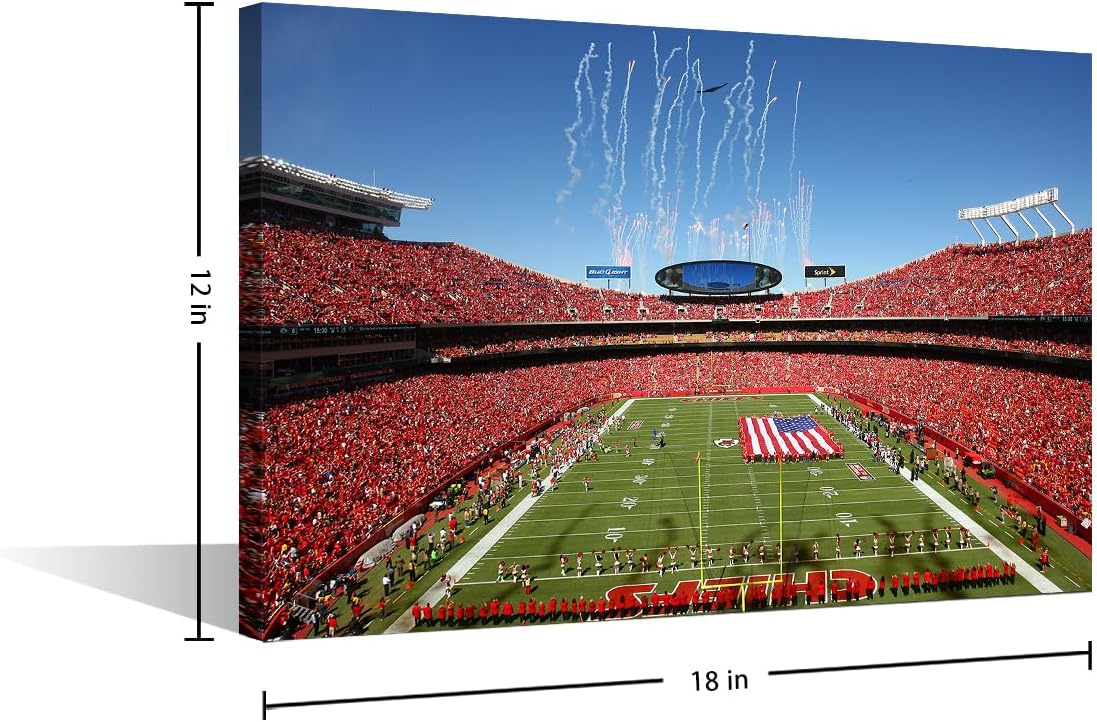 TUMOVO Canvas Art Wall Decor Field at Arrowhead Stadium Bedroom Wall Art Sports Stadium Pictures for Living Room Football Team Wall Painting Modern Wall Art Framed 12" Wx18 H