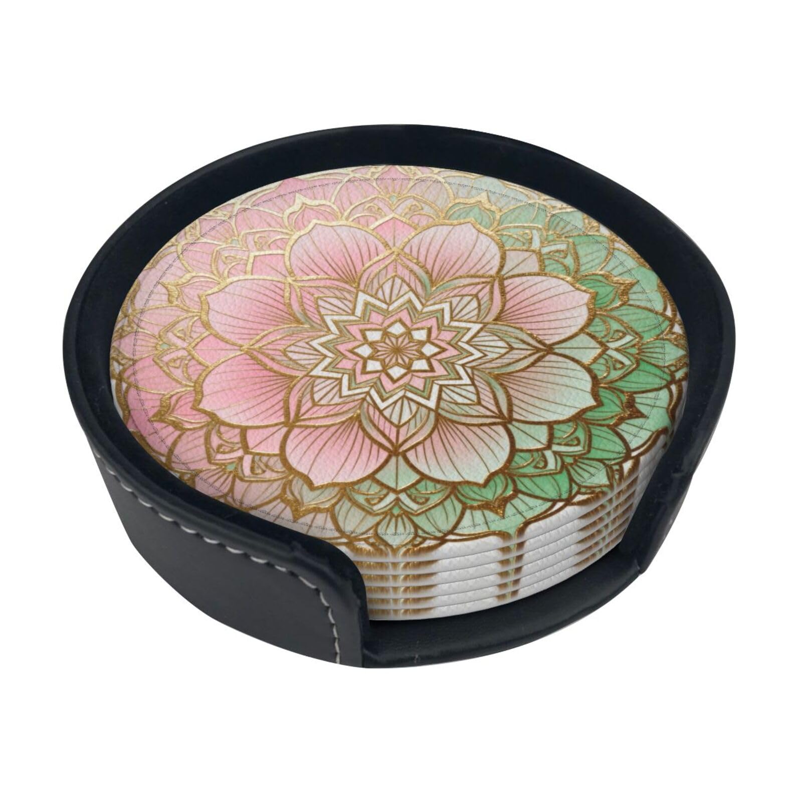Datura flowers Leather Coasters-Set of 6 with Storage Holder