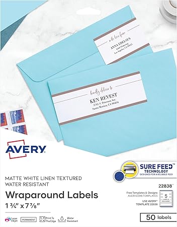Avery Textured White Wraparound Labels, White, 7.85 x 1.75 Inches, Pack of  50 (22838)