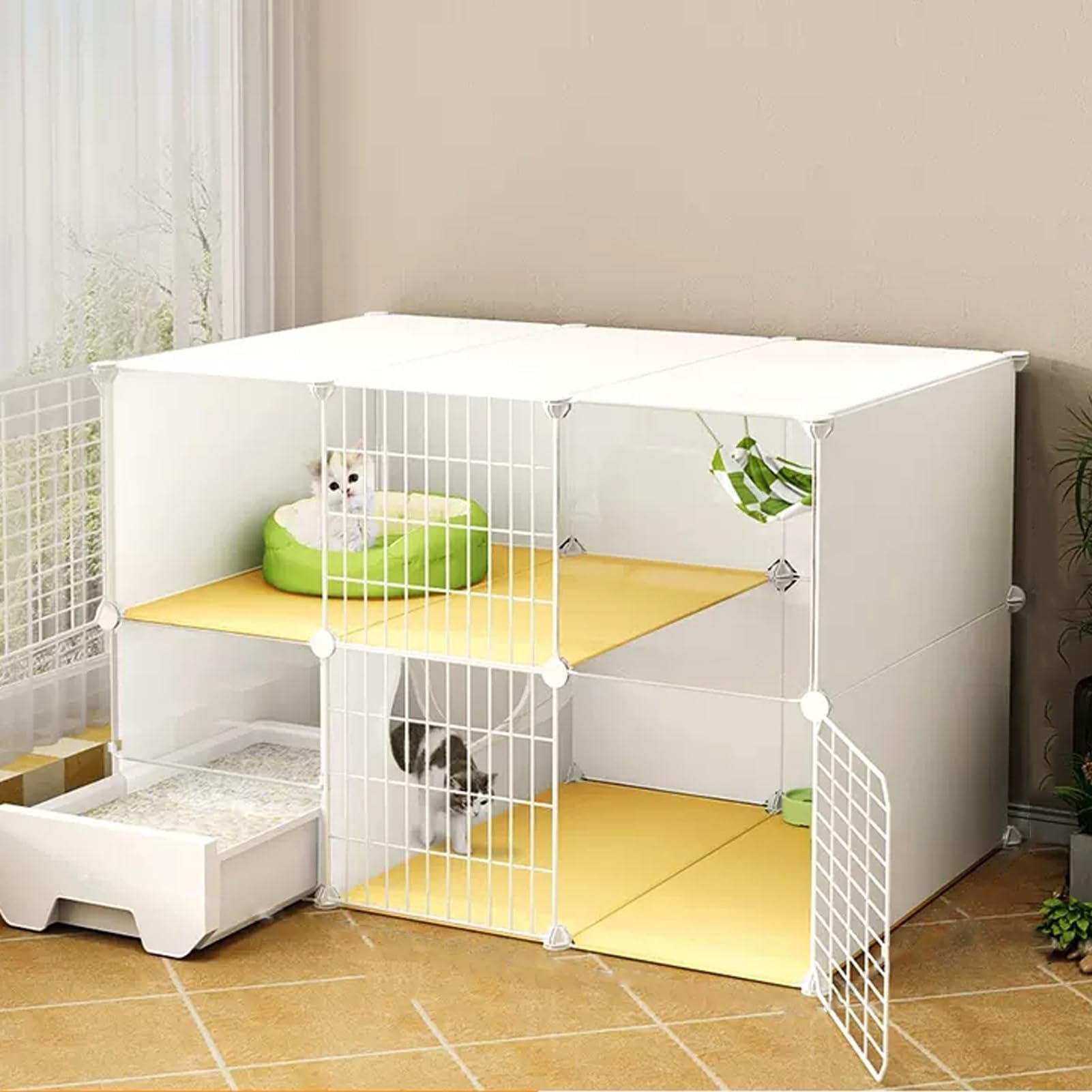 Enclos pour chat 44 x 15 x 29 cm en fil de fer blanc avec bac à litière intégré