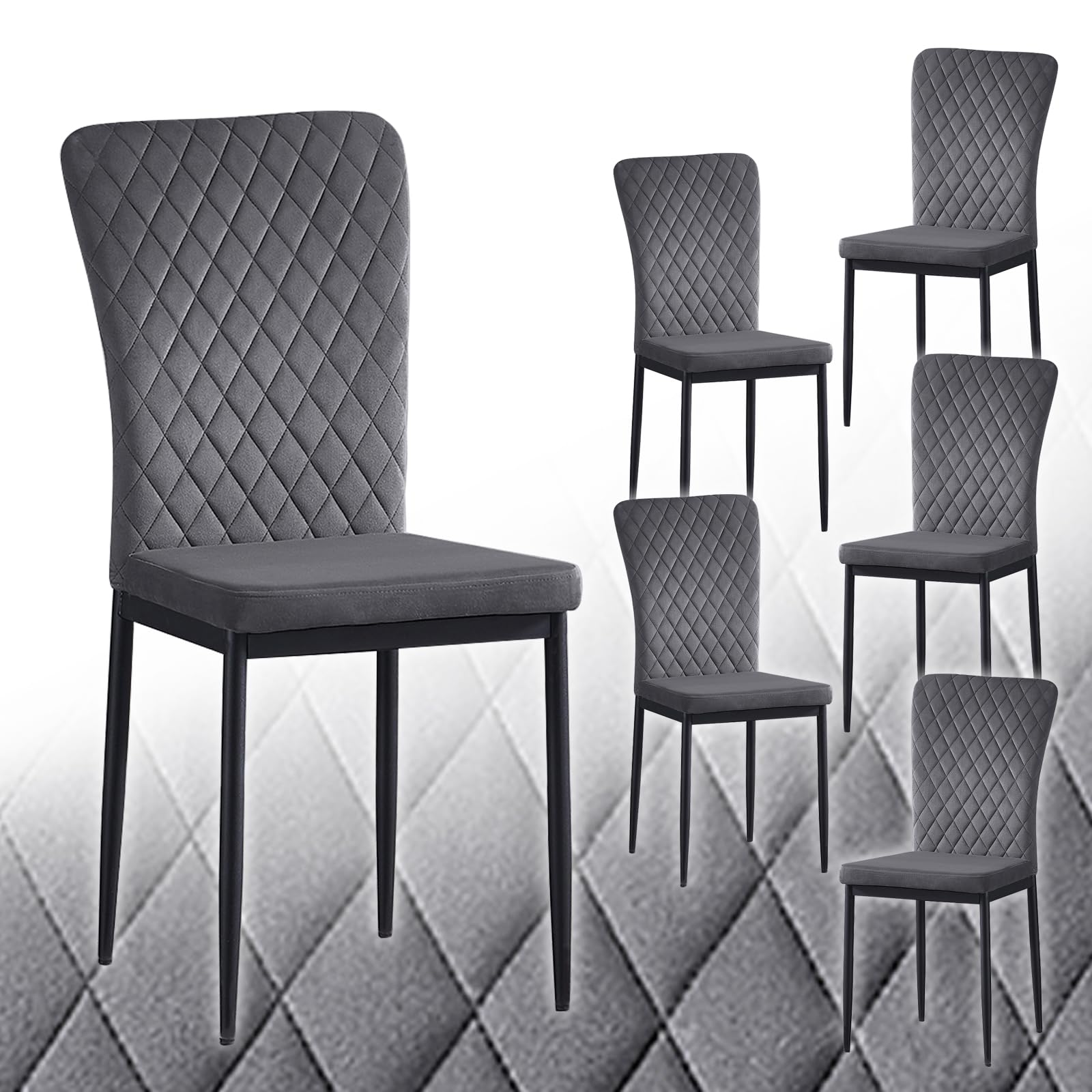 JaHECOME Set of 6 Velvet Dining Chairs High Back Padded Kitchen Chairs with Metal Legs for Kitchen Living Room Lounge Office,4 Grey Chairs
