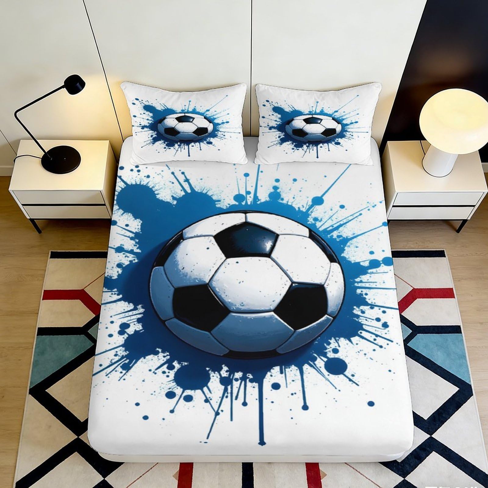 Jqzkxnhpbr Style-5 3D Printed Soccer Splash Fitted Sheet Microfiber Soft Non-Slip Bed Cover For Bedroom Guest Room Decor Machine Washable 90X200x25cm
