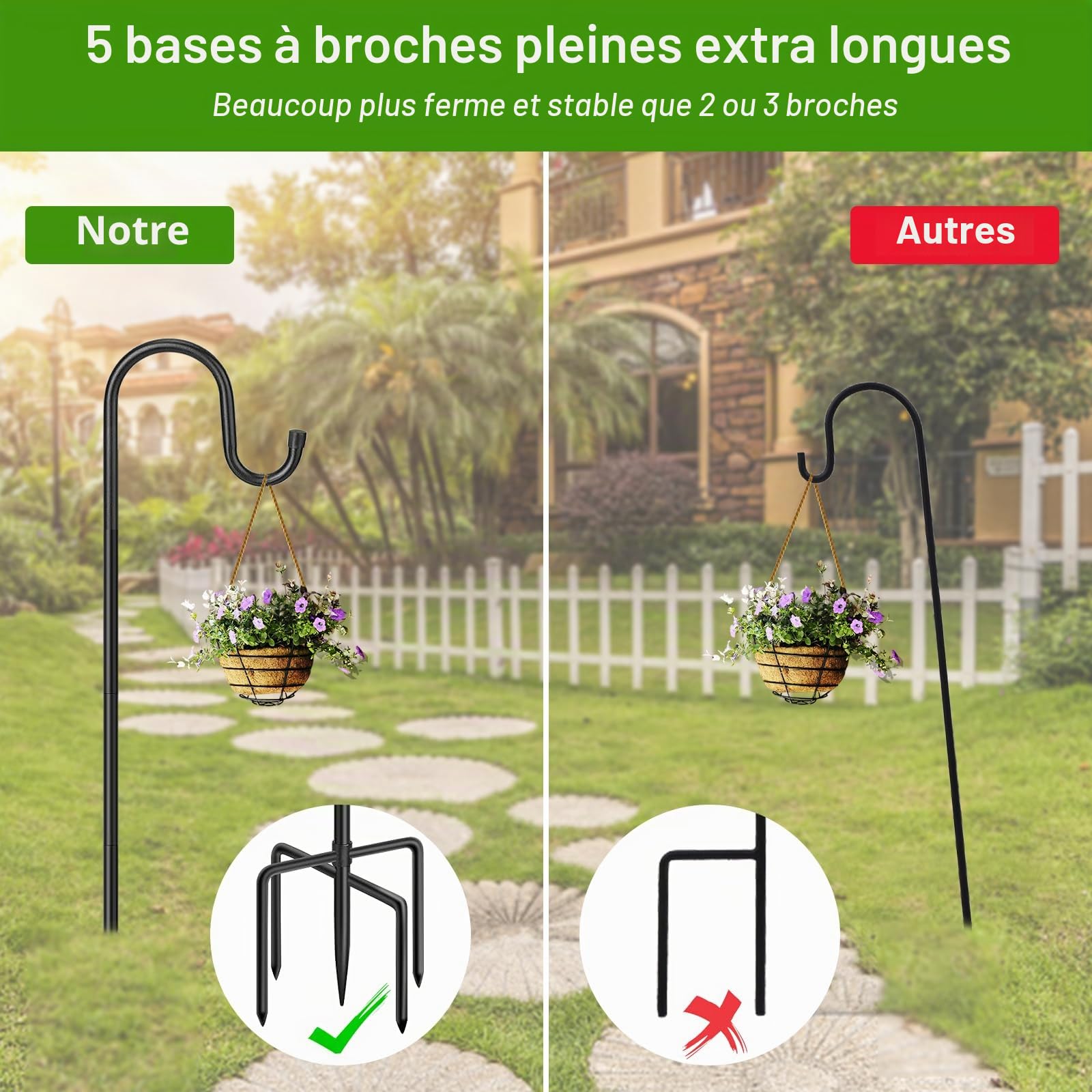Ceboic Crochet de Berger Jardin, 2 Pièces 96cm Crochets en Métal, Hauteur Réglable Résistants à la Rouille Crochet pour Lanterne pour Mangeoire à Oiseaux, Boules de Fleurs Plantes, Lampes Solaires