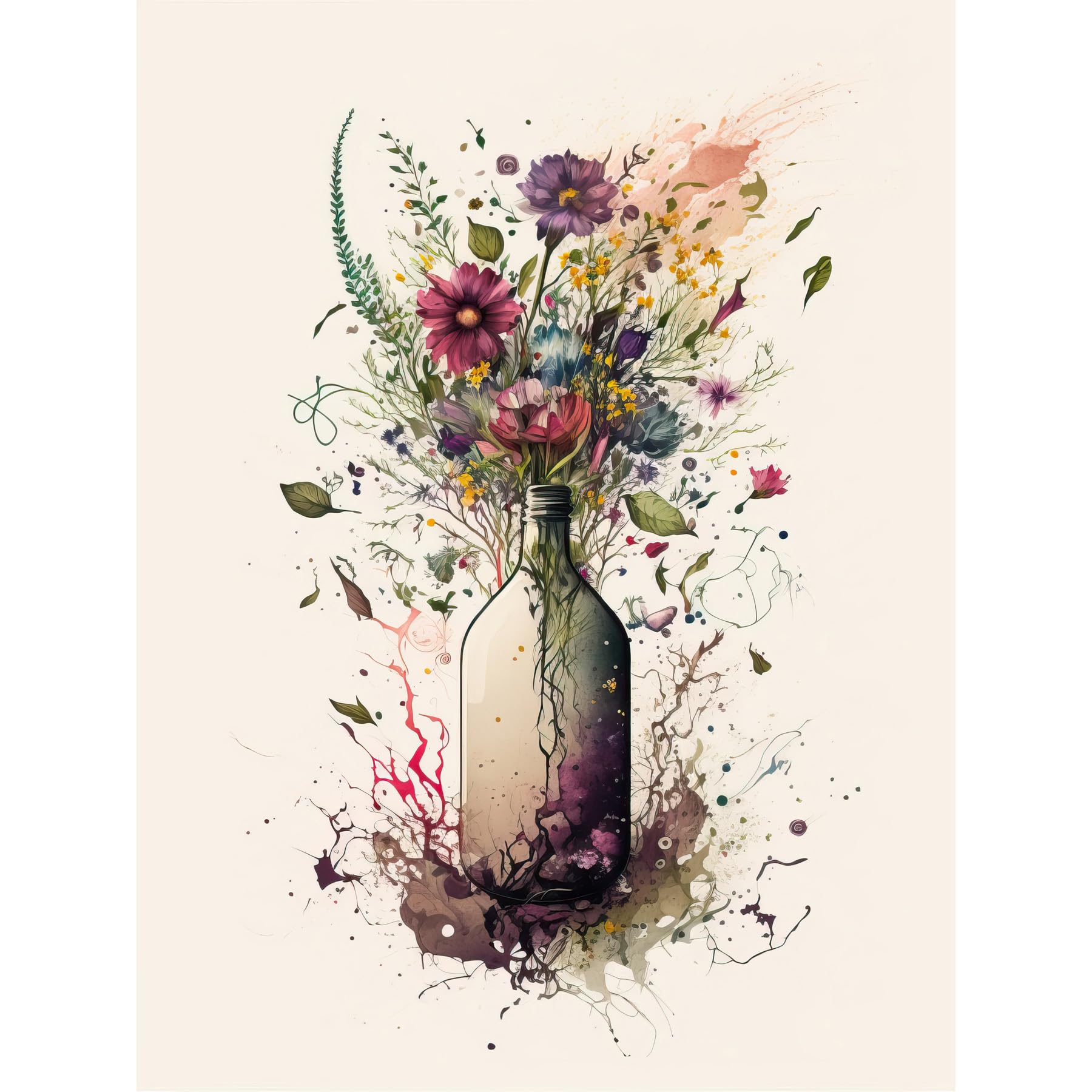 Artery8 Spring Wildflower Floral Bouquet in a Wine Bottle Extra Large XL Wall Art Poster Print
