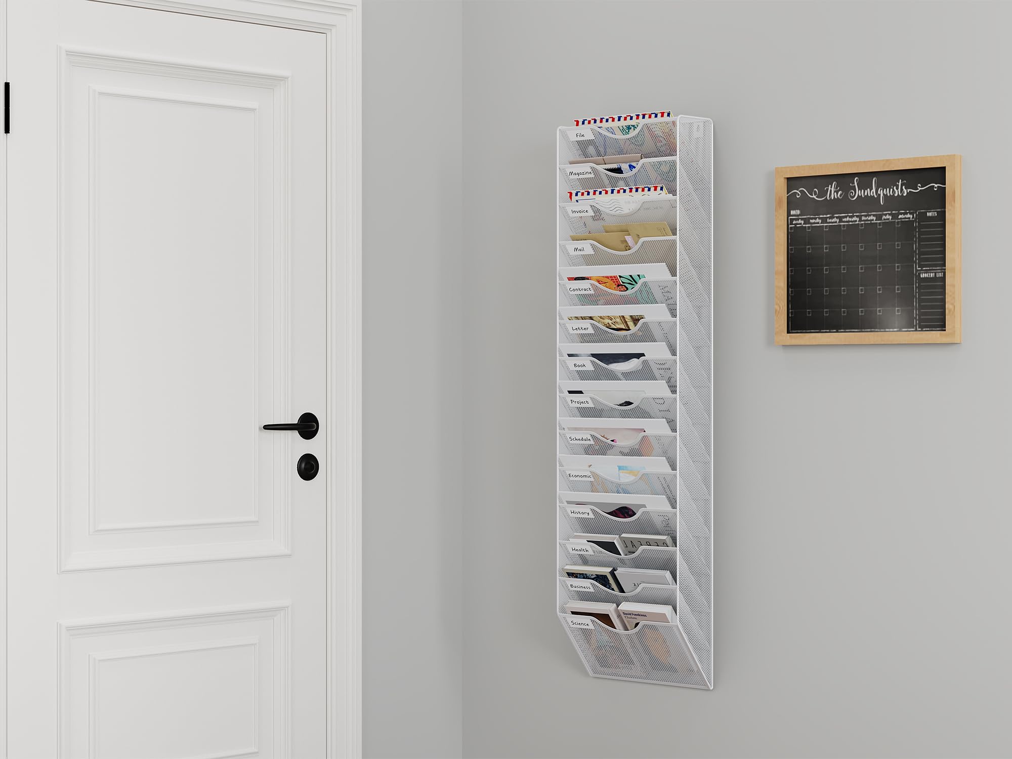 EasyPAG Organisateur Mural 5 Compartiments Métal Porte-Revue A4 - Range Documents Bureau Noir