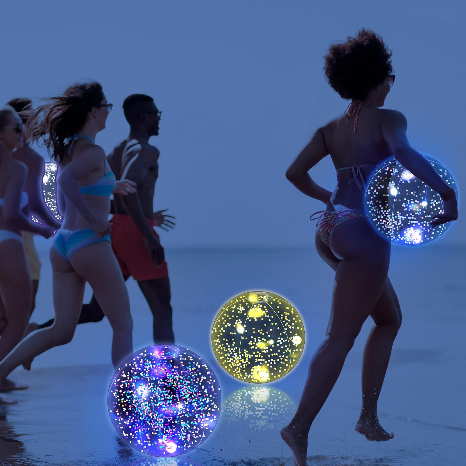Lot de 12 ballons de plage phosphorescents à LED de 30,5 cm - Jumbo confettis - Ballons gonflables à paillettes - Pour fête, piscine, été
