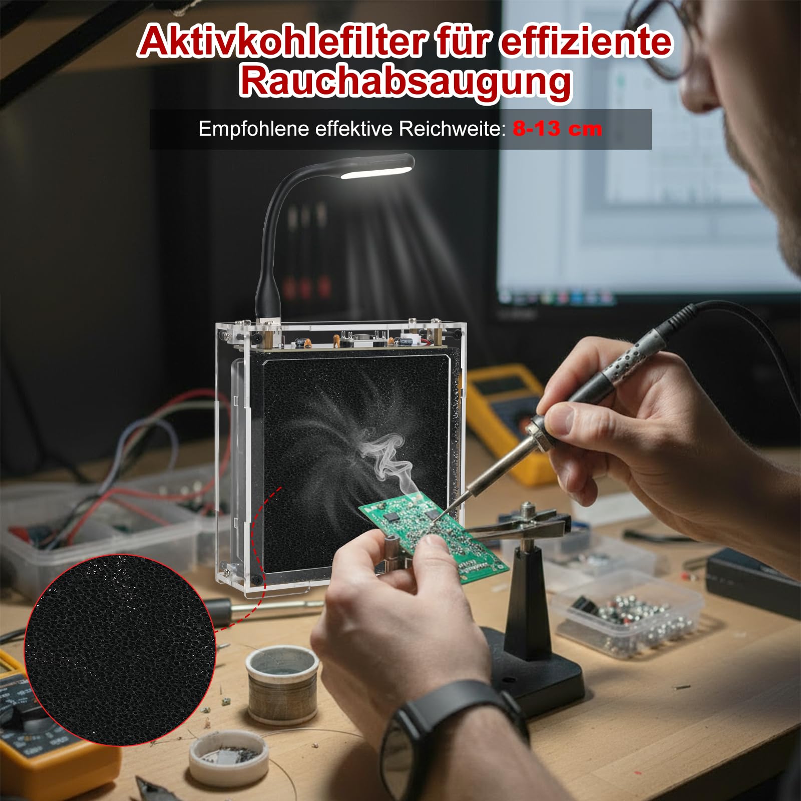 Kit de soudure pour aspirateur de brouillard à souder DIY - Kit d'absorbeur de fumée de soudure avec éclairage LED et filtres - Extracteur de fumée de soudure - Ventilateur fonctionnel pour station de