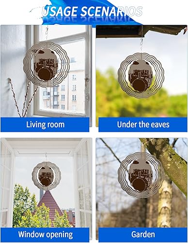 Miniatura 5 de Tambores de raqueta de acero inoxidable 3D, 9.8 pulgadas de doble cara circulares colgantes, kit de batería musical, fondo vintage, escultura de