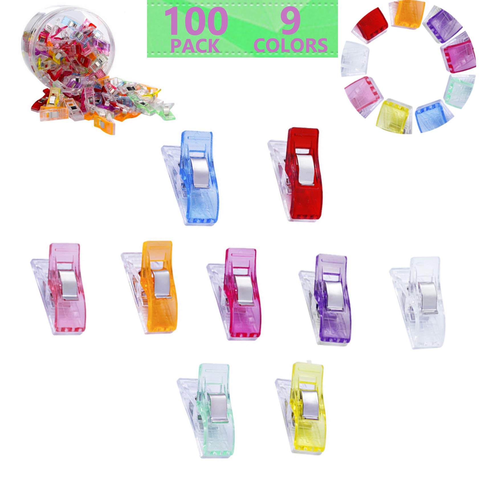 Sewing Clips for Fabric 100 Pack Quilting Supplies and Notions Sewing Pins Binders Craft DIY Accessories Assorted Colors
