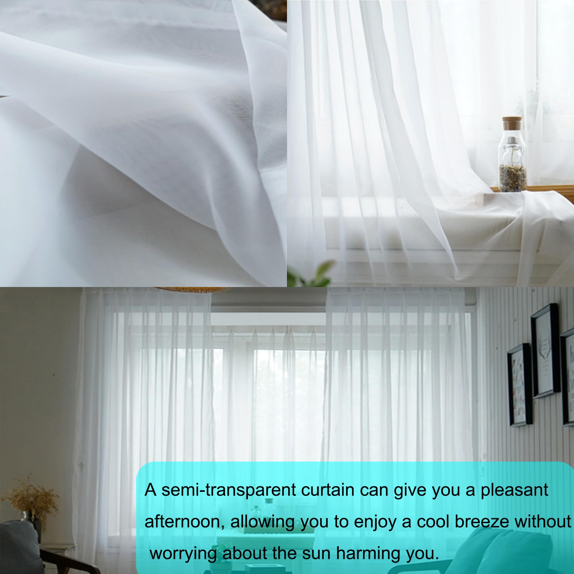 Rideau Voilage Semi Transparent 85 x 235 cm Filtrer La Lumière Protéger Le Privée Rideau Court Transparent Décoration Moderne Lavables pour Maison Salon Chambre, Blanc