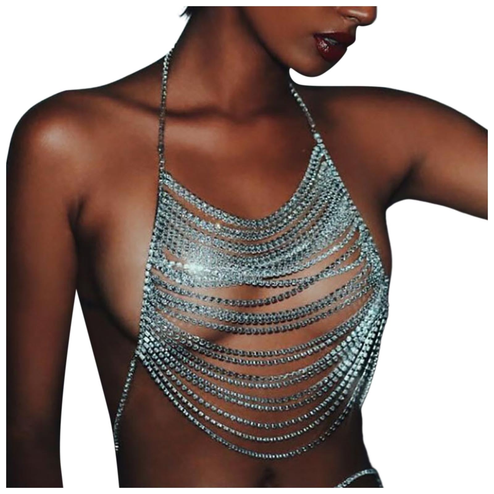 Nachtclub-Unterhemd Damen Sexy Crop Tops Ärmellose Shirts Wear Party Pailletten BH Top Quaste Schulter Kette Körper Kette BH Festival Party Club Camisole