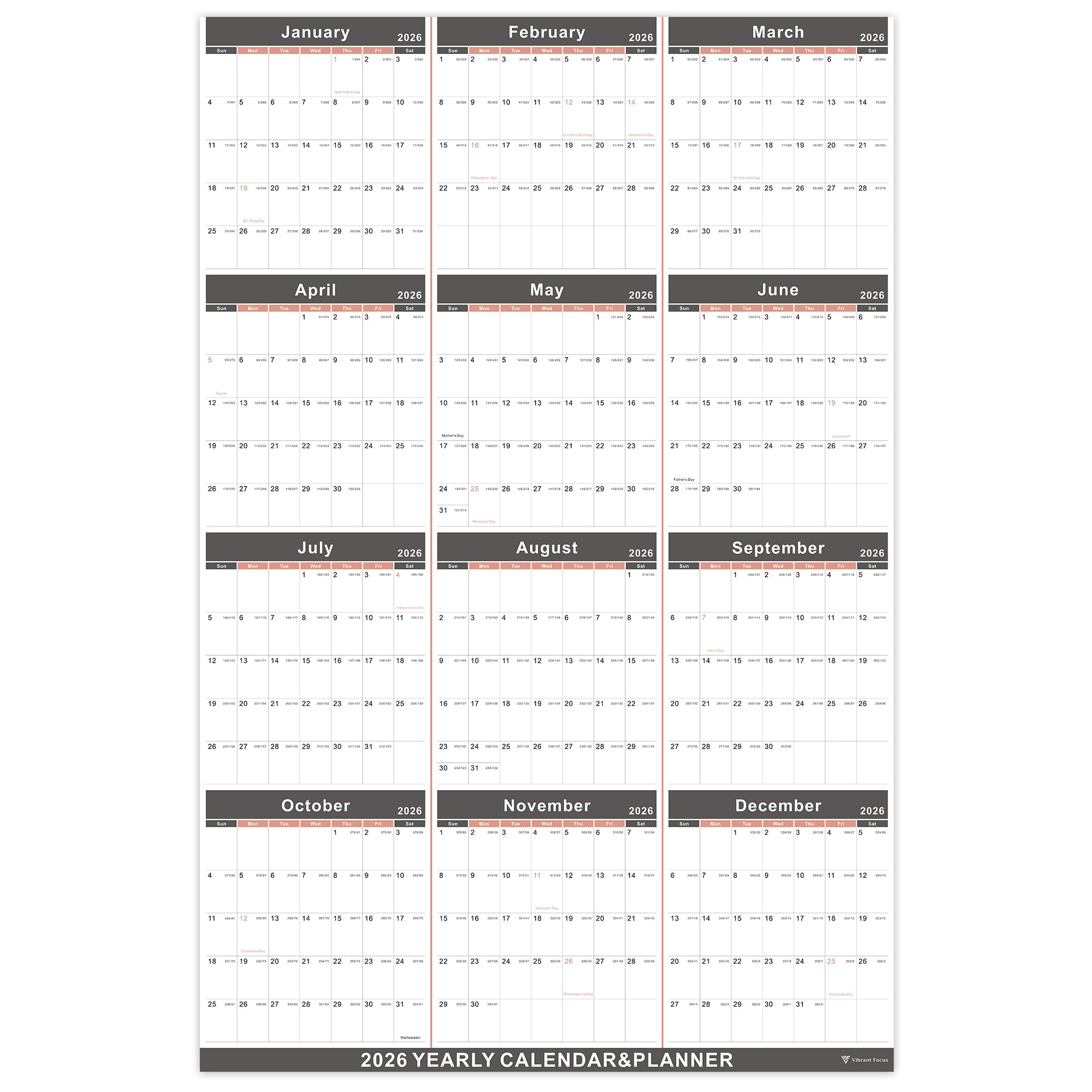 2026 Yearly Wall Calendar - annual calendar 2026, 2026 Yearly Wall Calendar&Planner with Thick Paper, January 2026 - December 2026, X Large, 34.7" x 22.8", 2026 Yearly Planner (2026