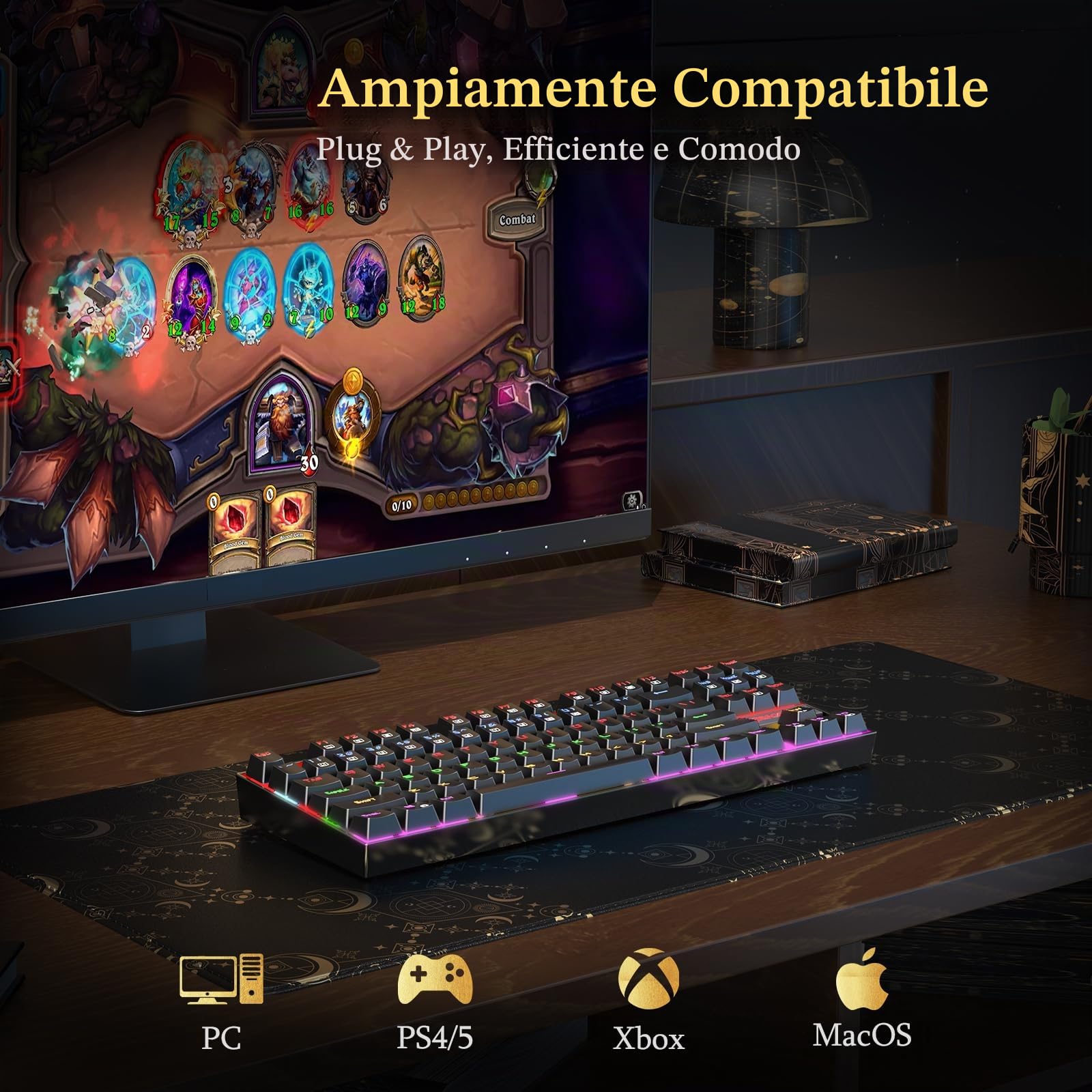 Redragon Tastiera Gaming Meccanica, LED RGB Retroilluminato Arcobaleno, Tastiera Cablata con Interruttori Red Equivalenti per PC da Gioco Windows (87 Tasti, Nero)