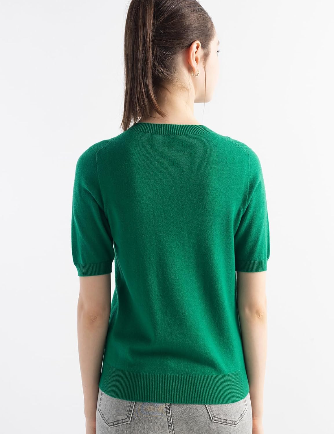 Women's Merino Wool Blend Sweater Fall Winter Crew Neck Short Sleeve First-Line Ready to Wear Seamless Knit Pullover - Image 6