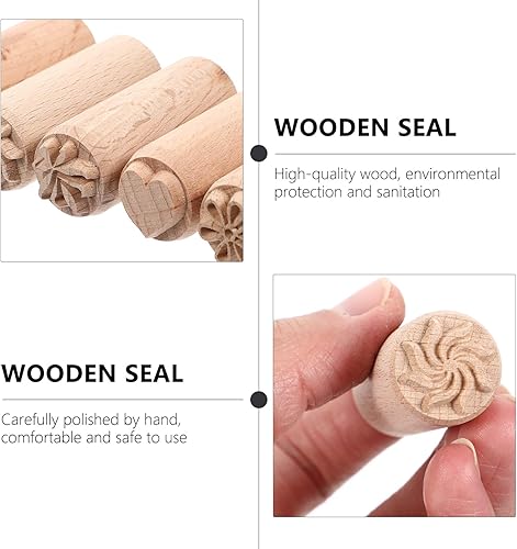 Miniatura 4 de Juego de 5 sellos de madera para cerámica, de madera, arcilla, columna para manualidades, álbumes de recortes y textura de cerámica