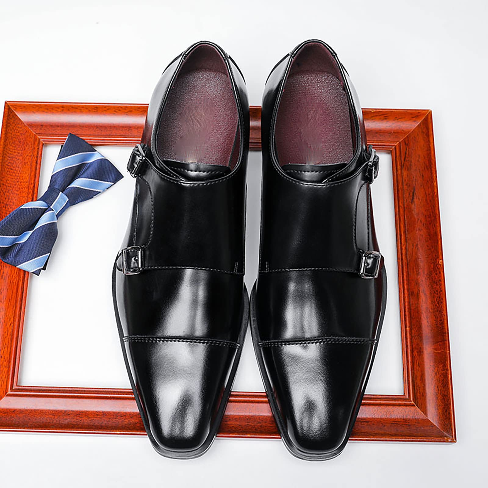 Homme Classique en Cuir véritable Poli, Chaussure de Moine Simple avec Boucle, à Enfiler sur des Mocassins intelligents pour Le Travail,Black-43