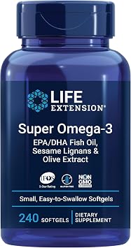Life Extension Super Omega-3 Fish Oil, Sesame & Olive Extract with Vitamin C & Bio-Quercetin Phytosome - 240 Softgels & 250 Tablets
