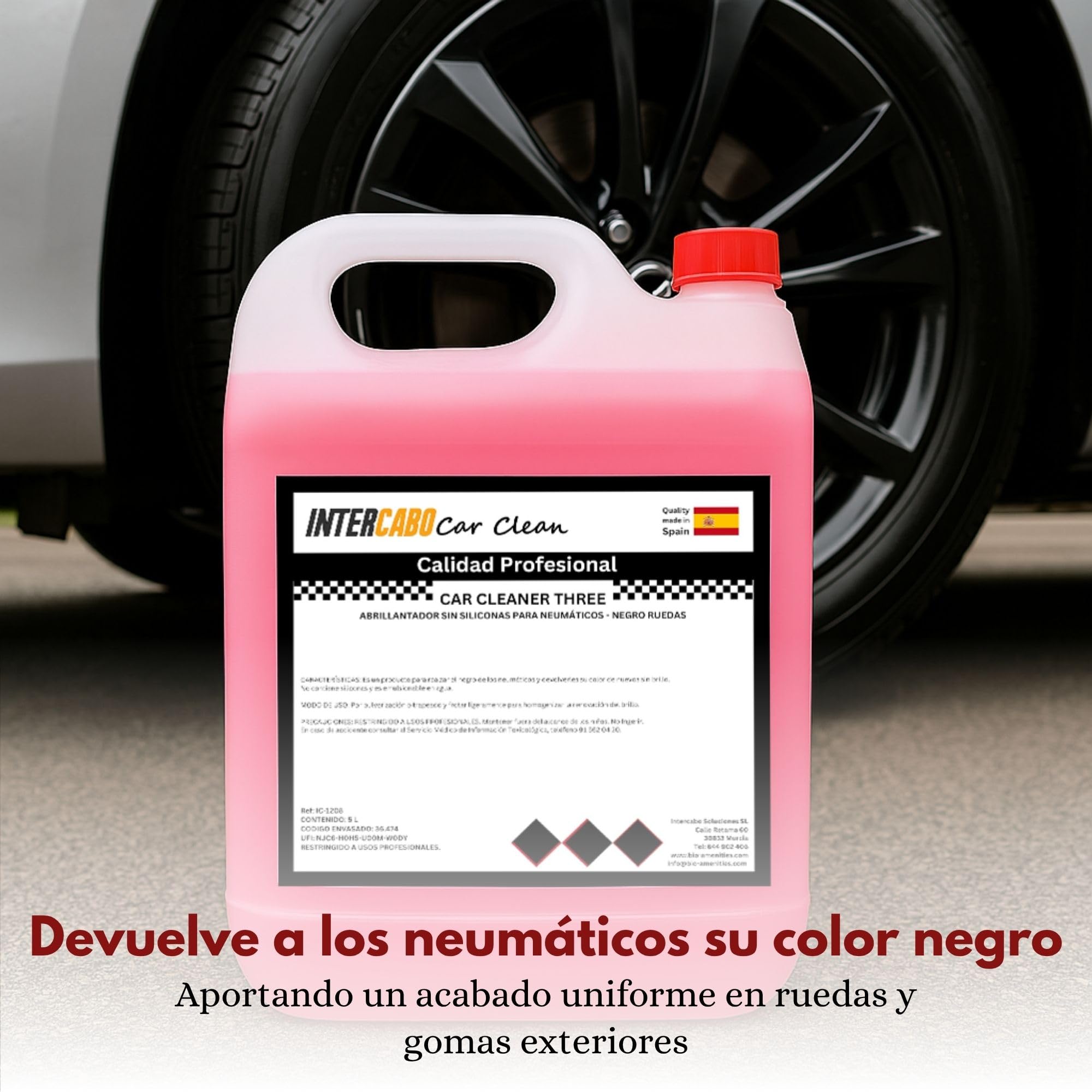 Black Wheels - Lustrant pour pneus sans silicone - Restaure la couleur noire d'origine des roues et des caoutchoucs - Utilisation professionnelle dans le nettoyage des véhicules - Bidon de 5 litres