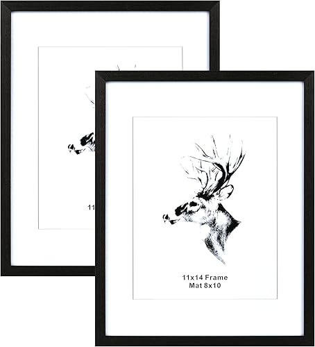 Yaetm Portarretratos de madera negra de 11 x 14 pulgadas con paspartú para juego de 2 marcos de fotos de madera maciza con vidrio templado, marcos