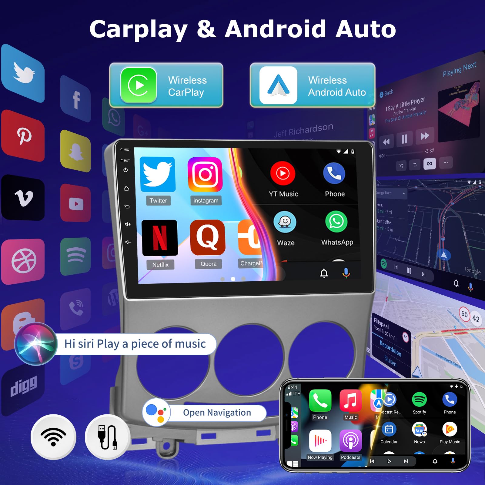 Radio samochodowe 2G+64G Android dla Mazda 5 2005-2010 z bezprzewodową funkcją Carplay i Android Auto, 9-calowy ekran dotykowy radio samochodowe z Wi-Fi, nawigacją GPS, Bluetooth, FM RDS