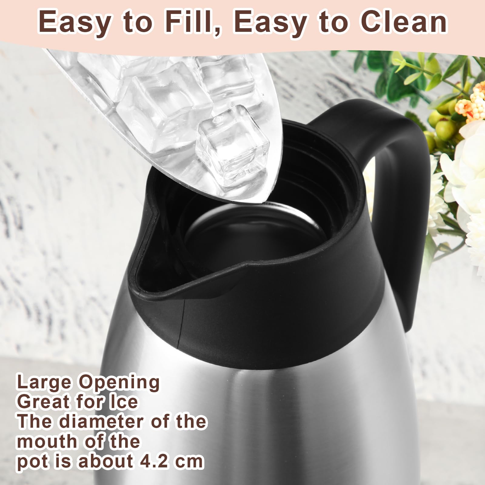 Norme 2 jarras térmicas de café de acero inoxidable aisladas para líquidos calientes al vacío, dispensador de crema con cepillos para mantener la leche caliente (plata, 31 onzas)