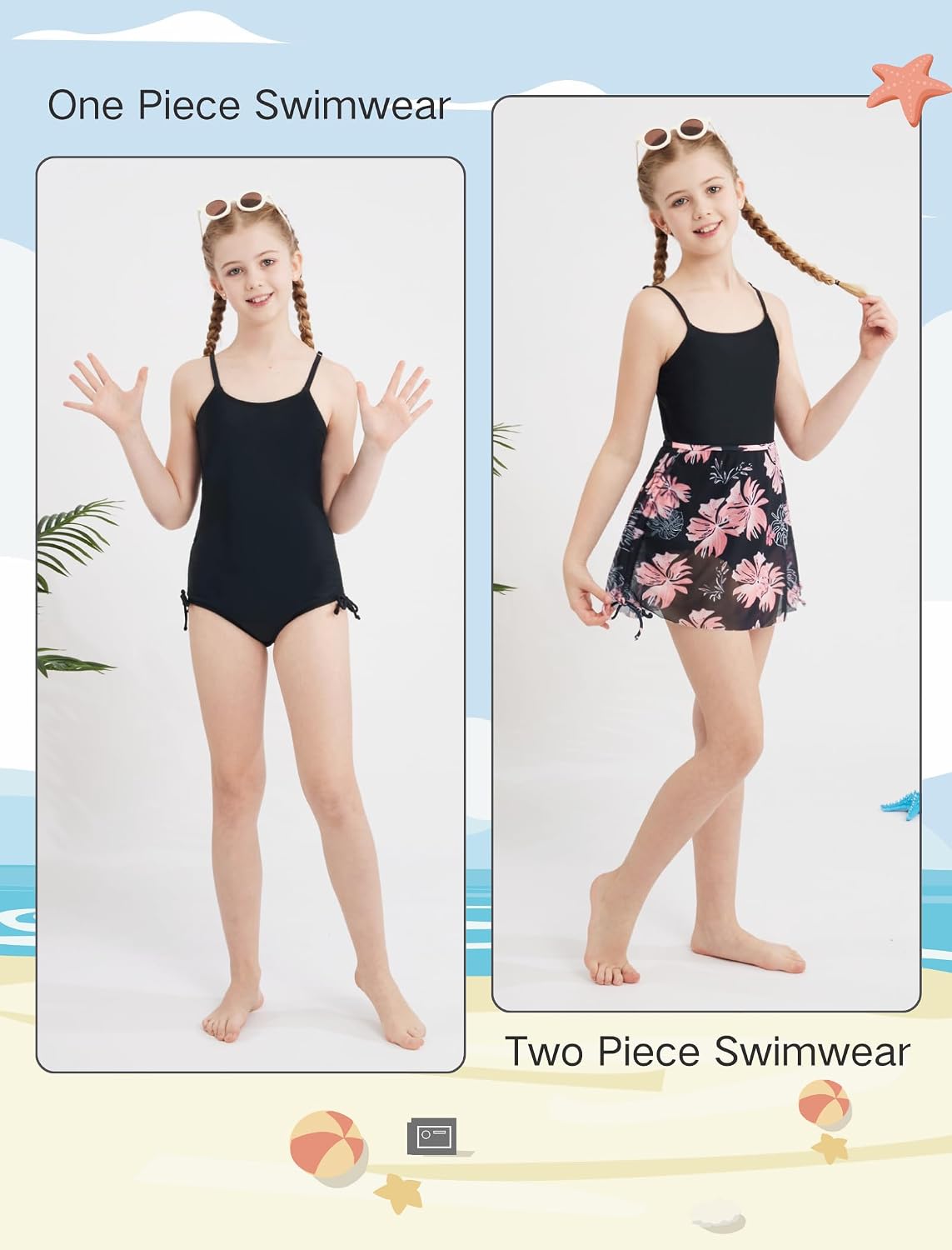 Weixinbuy Girl's One Piece Swimsuits with Mesh Skirt Bathing Suits Swimwear with Cover Up for Girls 9-16 Years