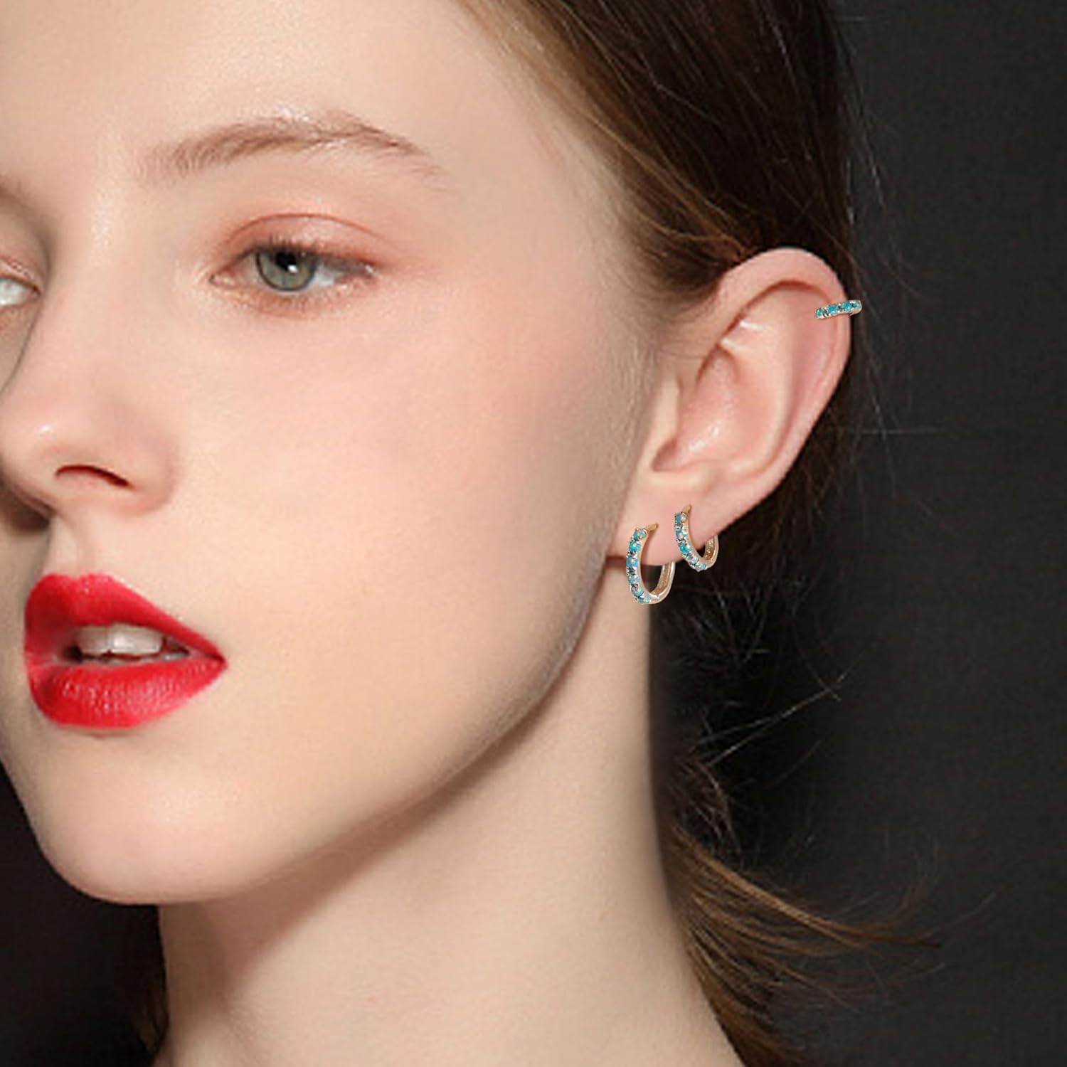 Tiny Mini Opal Huggie Hoop Earrings Upper Ear Cartilage Helix 18k Gold Plated Silver Minimalist Simple Small 10mm 8mm 6mm Hoop Earrings - Image 4