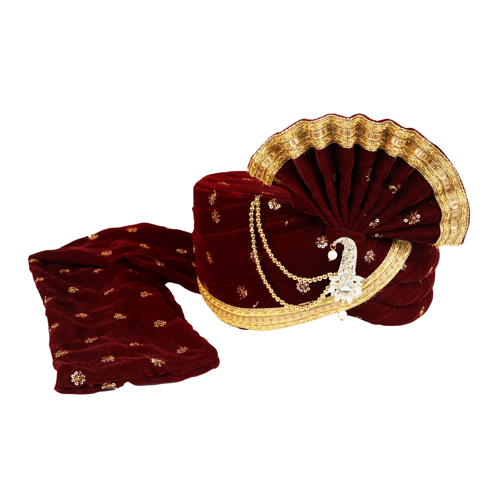 priyakant safawala Men's Traditional Wedding Collection Velvet Handcrafted Safa (Pheta/Pagdi/Turban) For Wedding And Engagement (Maroon, Free Size, Adjustable Velcro)-picture-25