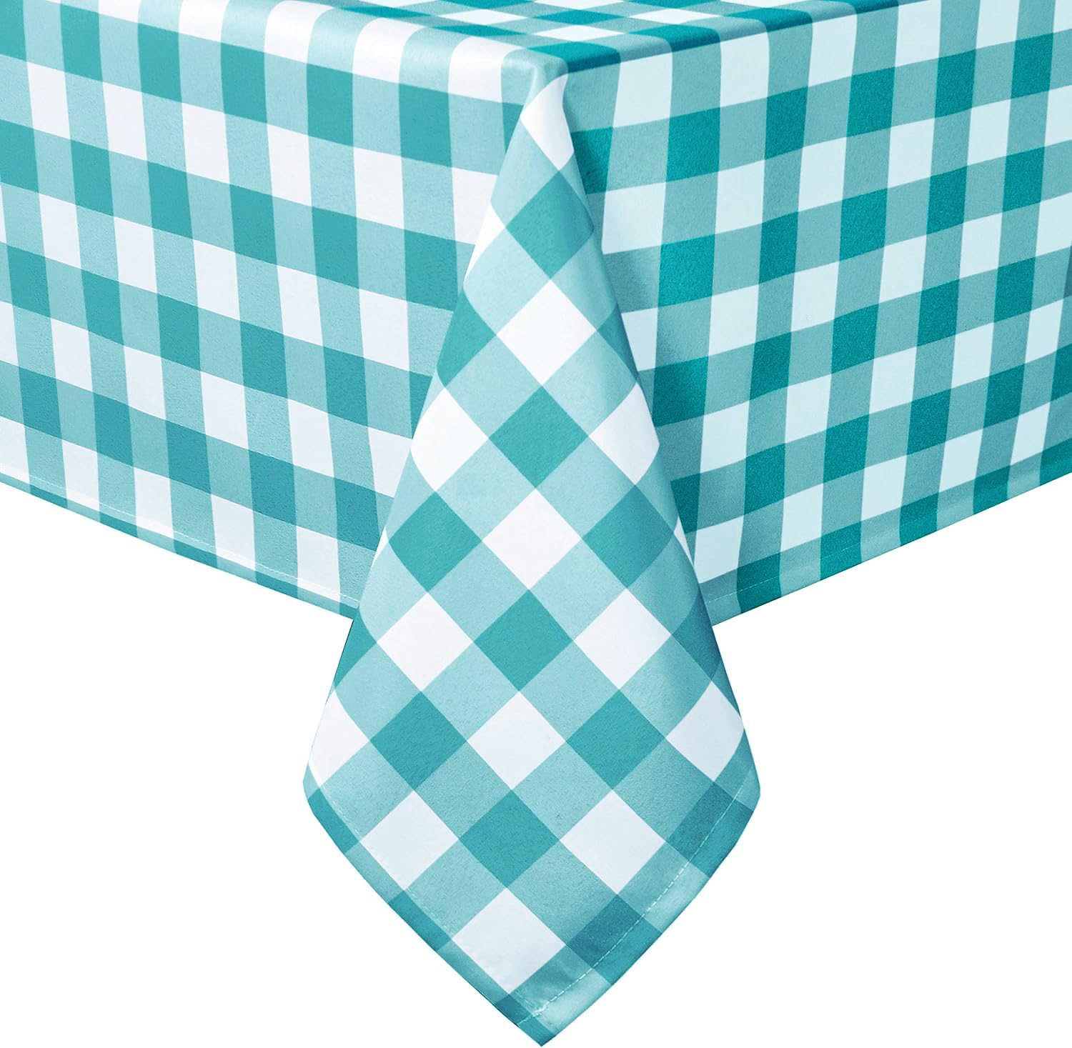 Hiasan Checkered Tablecloth Rectangle - Waterproof and Wrinkle Resistant Table Cloth for Picnic, Dinner and Party, Washable Polyester Fabric, 54 x 80 Inch, Turquoise and White Gingham Pattern