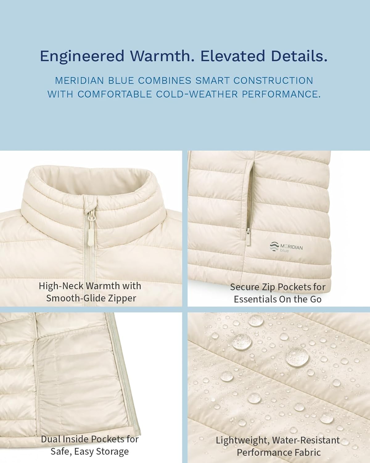 Women's Lightweight Packable Puffer Jacket Water Resistant. Champagne - Image 5