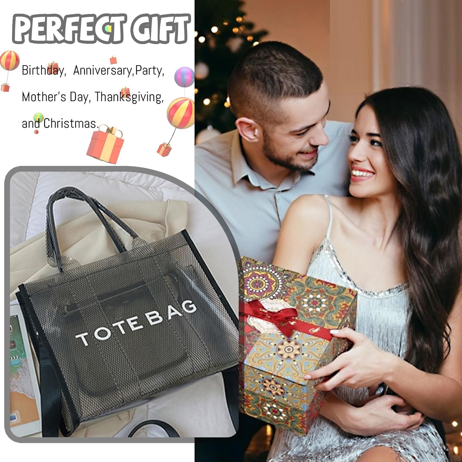 WREWING Clear Tote Bag for Women, Large Mesh Beach Bag, PVC Clear Crossbody Bags with Zipper, Stadium Bag for Travel Sports - Image 7