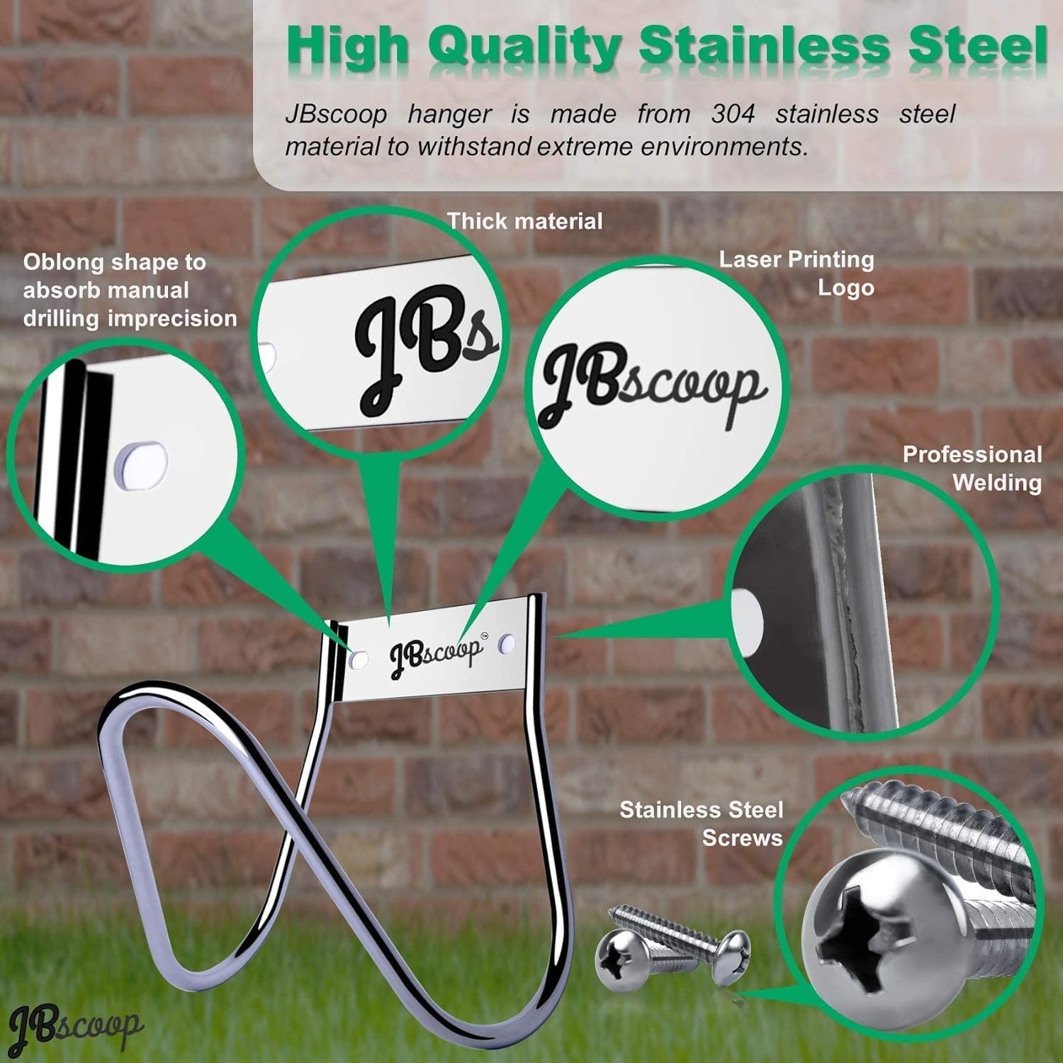 JBscoop Garden Hose Holder Stainless Steel Small Wall Mount Garden Hose Hook, Ideal for Water, Air, Hydraulic Hose, Ropes, Extension Cords Heavy Duty & Rust Proof Large Set of 2