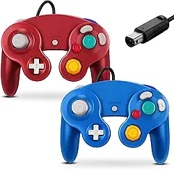 FIOTOK Controle Gamecube, controle clássico com fio para Wii Nintendo Gamecube (azul e vermelho-2 unidades)