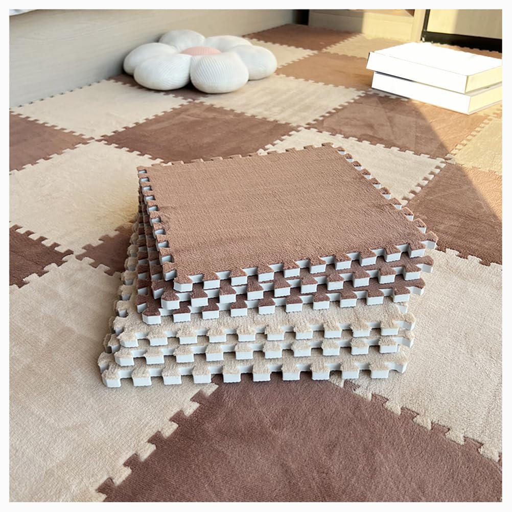 Kwadratowe maty puzzle, 10 sztuk, nachodzące na siebie płytki dywanowe z pianki pluszowej, 30,5 x 30,5 cm, antypoślizgowe dywany puzzle, miękkie, puszyste maty podłogowe do pokoju, rozmiar 8,9 m²