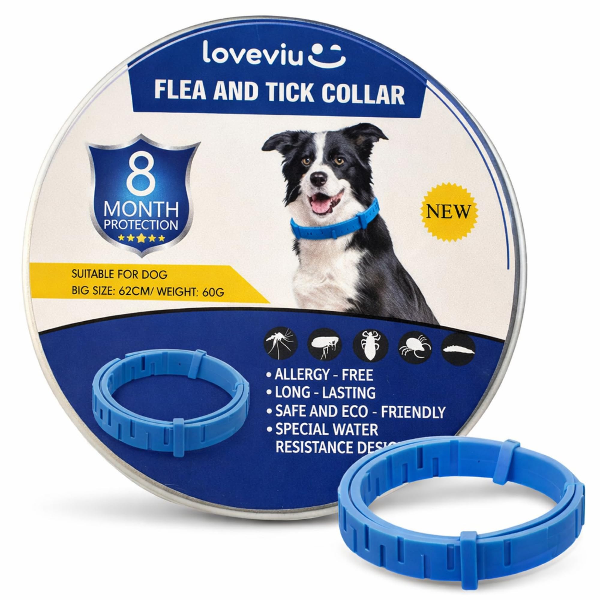 Collar Antiparasitario Perros Grandes o Medianos 100% Natural – Protección 8 Meses – 65 cms, Impermeable y Ajustable, Uso al Aire Libre
