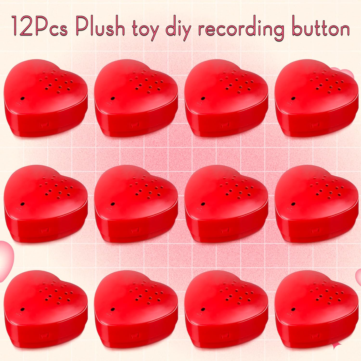 Fabbay 12 Pack Voice Recorder for Stuffed Animal Push Button Sound Recorder Heart Shaped Recordable Button Voice Recording Button Box Device for Plush Toy Bear Module Record Messages, Red (30 Seconds)