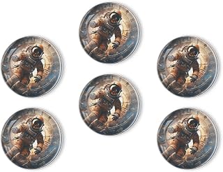 Glass Fridge Magnets Set of 6 Astronaut Floating in Space Round Strong Magnetic Refrigerator Magnet Decoration for Office Whiteboards,Classrooms,Cabinet and Dishwasher,1.2 in