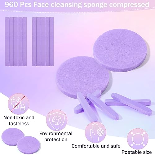 Vista 17 de Mifoci 960 esponjas faciales comprimidas para esteticistas, almohadillas de esponja de eliminación de maquillaje para mujeres, spa exfoliante facial